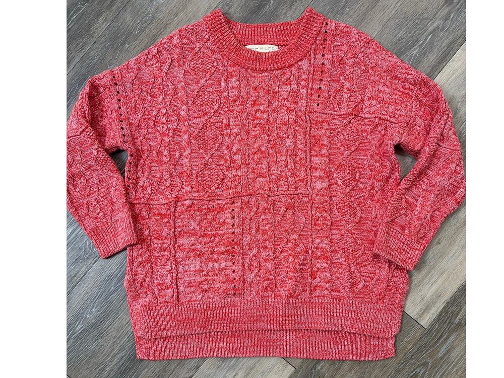 Anthropologie Pilcro Cable Knit Sweater Womens S Pink/Red Chunky Pullover